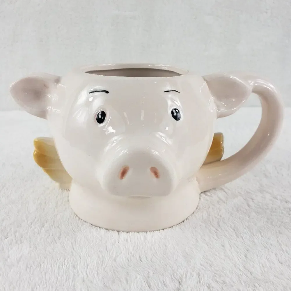 Pier 1 Mug When Pigs Fly Hand Painted Ceramic Coffee Tea 3D Cup with Wings